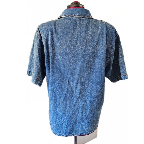Pretty Bleu 1990s Vintage Womens Cottage Shirt Medium Acid Wash Denim - Picture 7 of 14